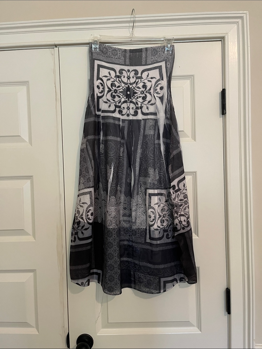 Boho Strapless Maxi Dress Black White Smocked Festival Summer Lapis